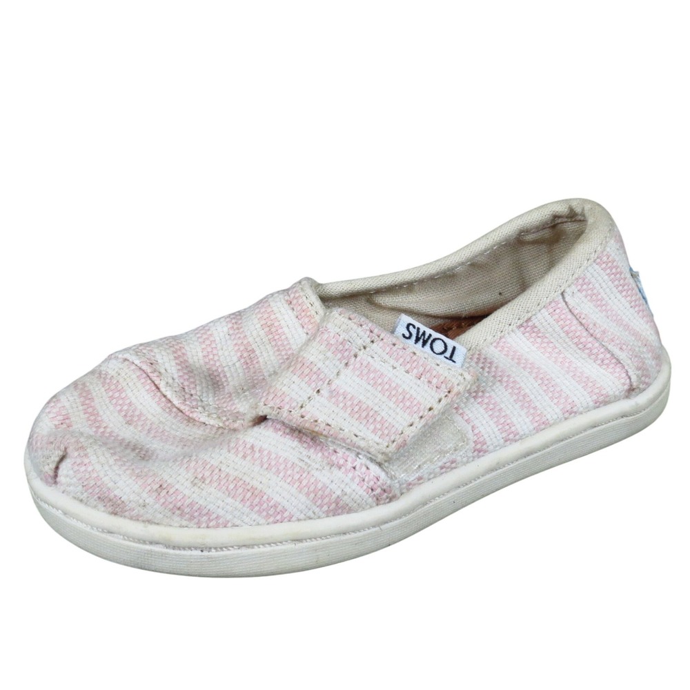 TOMS Tiny Bimini Toddler Slip-On Shoes Size 6 Casual‎ Pink Stripe Canvas